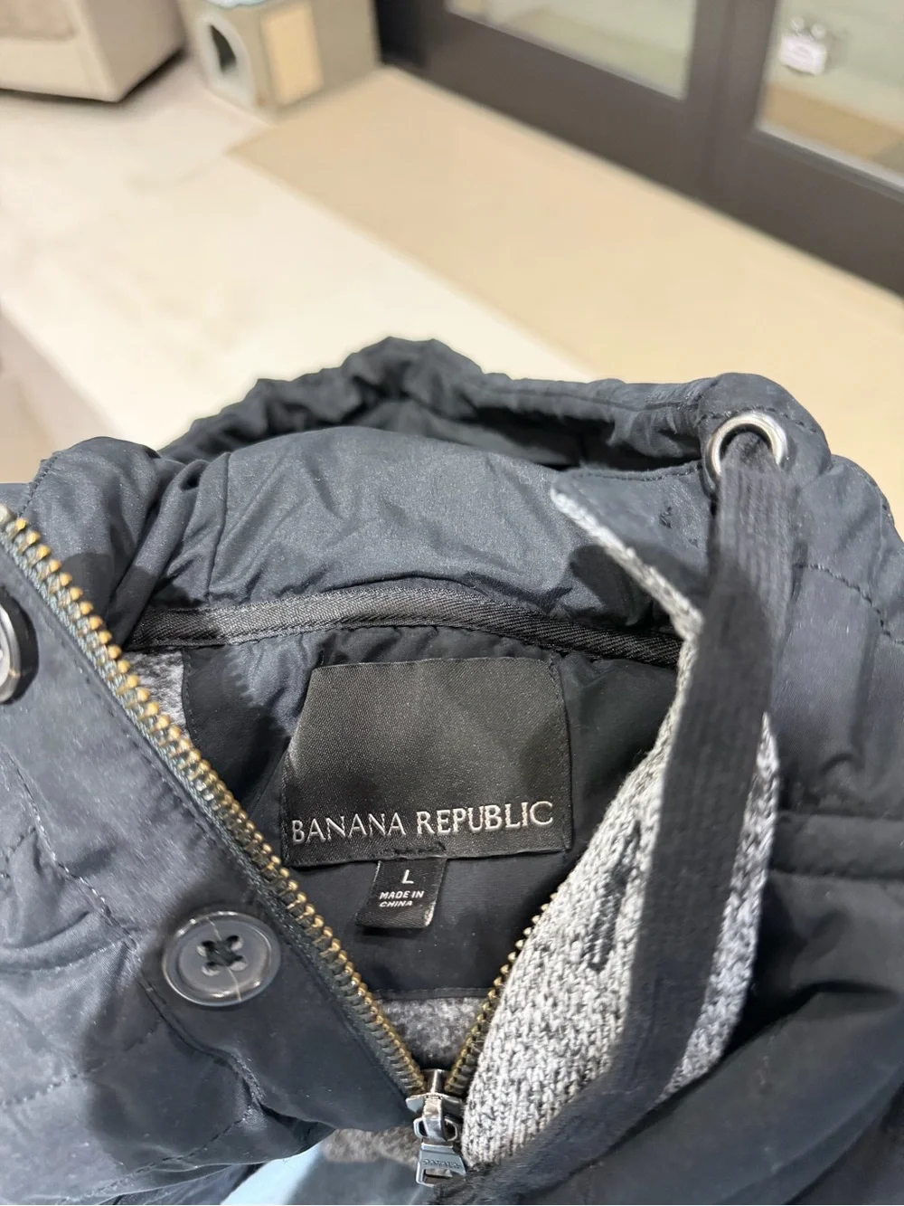 Banana Republic Grey and Black Hooded Mixed-Material Jacket